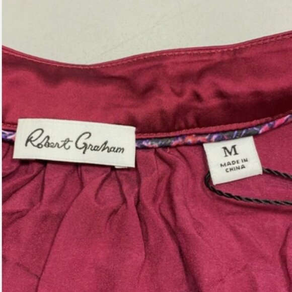 Robert Graham Womens Blouse Jordyn Silk Blend Burgundy V-Neck Smock Cuffs Size M - Picture 4 of 8